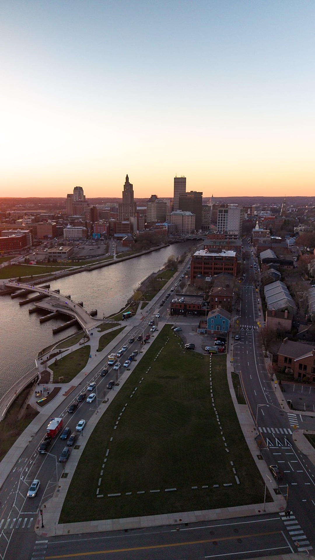 Aerial view of downtown Providence and the river